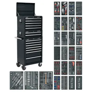 Sealey 1179 Pieces 14 Drawers Tool Chest & Rollcab Tool Kit Black SPTCOMBO2