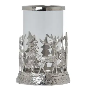 Stag Scene Hurricane Lantern - Metal - L21 x W21 x H28 cm - Silver