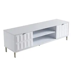 Home Source Siena White High Gloss TV Media Entertainment Stand Storage Unit