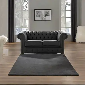 Chesterfield 2 Seater Shelly Black Real Leather Sofa Settee Bespoke In Classic Style