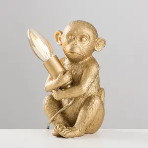 ValueLights Monkey Animal Quirky Modern Metallic Gold Painted Table Lamp