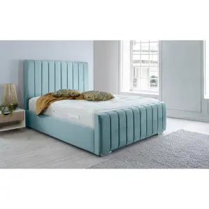 Sancia Plush Bed Frame With Lined Headboard - Duck Egg