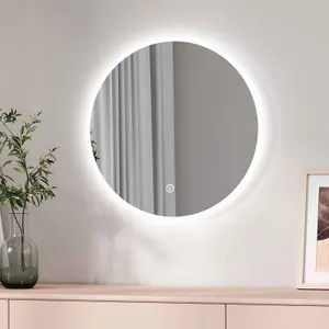 EMKE Bathroom Mirror with Led Lights 800mm Dimmable Illuminated Backlit Round Bathroom Mirror