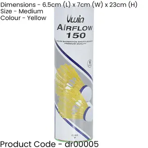 6 PACK - Yellow Airflow 150 Badminton Shuttlecocks - Smooth Flight Shuttle Set