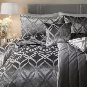 Velvet Geometric Shapes Duvet Cover Set with Pillowcases Slate / Super King - 2 Standard Pillowcases