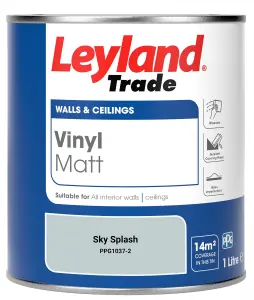 Leyland Trade Vinyl Matt Walls & Ceilings Emulsion Paint Sky Splash (PPG1037-2) 1L