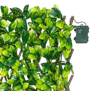 Primrose Extendable Artificial Laurel Leaf Screening Fencing  Trellis with LEDs W200cm x H100cm