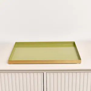 Melody Maison Large Rectangle Olive Green Enamel Metal Tray