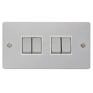 Flat Plate Polished Chrome 10A 4 Gang 2 Way Ingot Light Switch - White Trim - SE Home