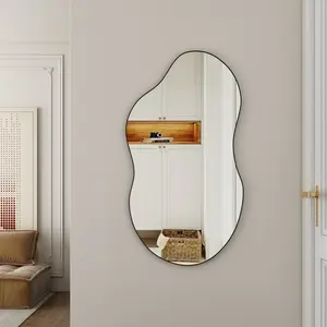 Asymmetrical Metal Framed Wall Accent Mirror Black / 81.3cm H x 55.1cm W