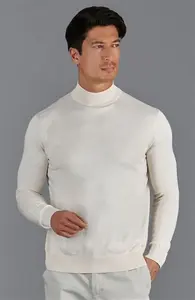 Mens 100% Cotton Mock Turtle Neck Jumper - Ecru / M