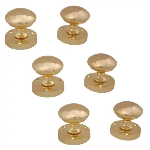 Brass effect Zamac Round Internal Door knob (Dia)54mm, Pack of 3