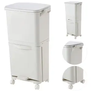 White 3 Section Sorter Kitchen Bin Recycling Rubbish Bin Double Layer Pedal Bin Trash Can 38 L