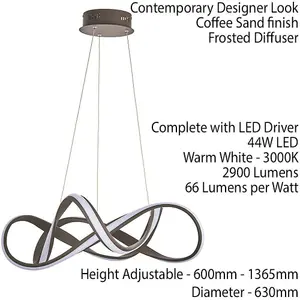 LED Ceiling Pendant Light 44W Warm White 630mm Brown Loop Feature Strip Lamp