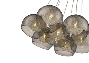 Luminosa Spring 7 Light Cluster Pendant Chrome, Smoked grey with Glass Shades, G9