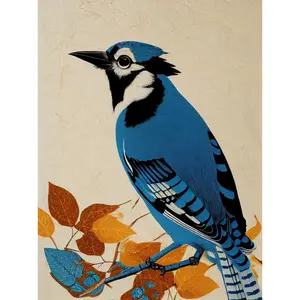 Blue Jay Textured Autumn Bird - Print Unframed / 40.5cm H x 30.5cm W