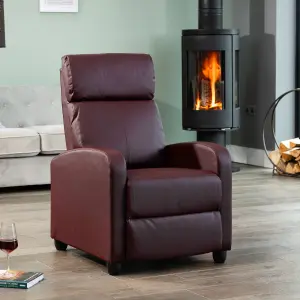 Henderson Manual Push Back Recliner Bonded Leather Armchair - Burgundy