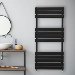 Flat Panel Towel Radiator - 1200mm x 500mm - Black