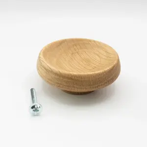 Pair of Round Concaved Oak Knobs for Cabinet Doors and Drawer Pulls Dia 67mm