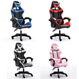 Pink and White Color PU Leather Ergonomic Computer Office Desk Chair Reclining backrest Adjustable lumbar cushion