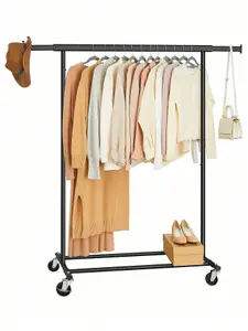 SONGMICS Clothes Rack On Wheels, Heavy Duty Clothes Rail, With Extendable Hanging Rail, 90 Kg Load Capacity, Black