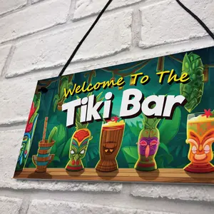 RED OCEAN Tiki Bar Welcome Hanging Bar Pub Plaque  Beach Decoration Sign Friendship Gift