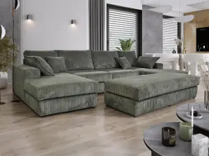 Rest Large Double Sofa With Footstool U-Shaped Grey