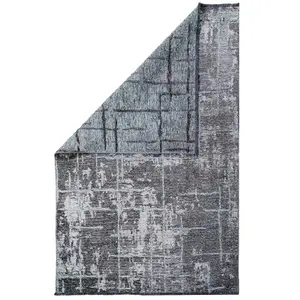 Charcoal Grey Distressed Abstract Reversible Chenille Living Area Rug 190x280cm