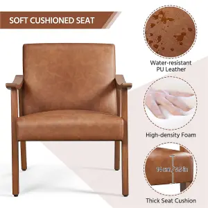 Yaheetech Light Brown Modern Faux Leather Armchair with Solid Wood Legs