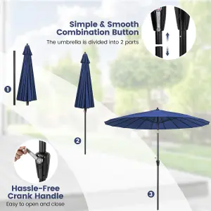 Costway 2.6 M Round Patio Sun Umbrella Outdoor Large Pulley Lift Market Umbrella