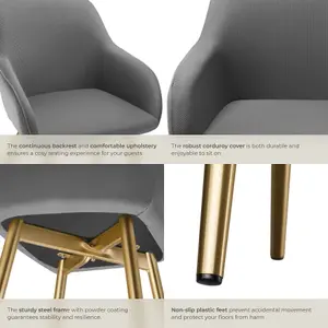 Dining Chair Marilyn - corduroy look, upholstered, armchair, continuous backrest - grey/gold