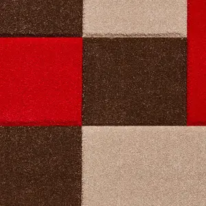 Brown Red Chequered Modern Geometric Bordered Rug for Living Room Bedroom and Dining Room-120cm X 170cm