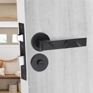 1 Pair Modern Nova Design Matt Black Premium Bathroom Door Handles Round Rose - Golden Grace