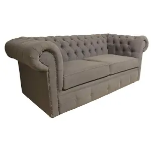 Chesterfield 2 Seater Sofa Settee Verity Plain Steel Grey Fabric In Classic Style