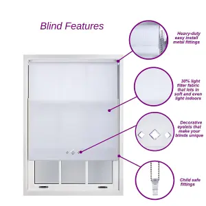 Trimmable Roller Blind with Triple Diamond Chrome Eyelet and Metal Fittings - White Daylight Shade (W)185cm x (L)165cm