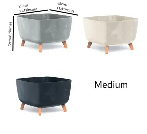 Low Planter Flower Pot with Legs Insert Square Decorative Indoor Outdoor Anthracite Concrete Medium