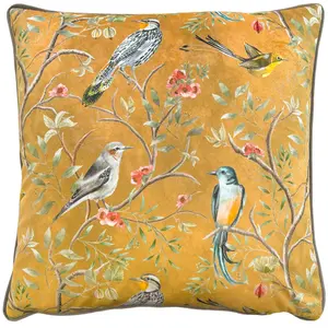 Orient Chinoiserie Birds Floral Square Scatter Pillow Cover Gold