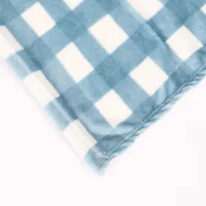 Ultra Soft Fleece Throw Over Blanket Sofa Check Gingham, Blue - 120 x 150cm