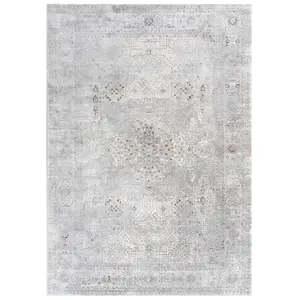 Silver Multicolour Distressed Bordered Medallion Area Rug 120x170cm