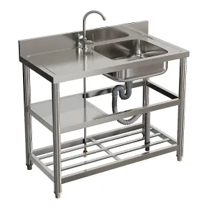 Left Hand Drainer Rectangle One Compartment Stainless Steel Sink with Shelves 100cm