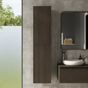 GoodHome Kentia Brown Walnut Veneer Double Bathroom Wall cabinet (H)150cm (W)35cm