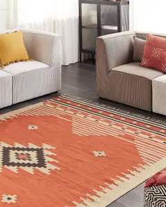 Cotton Kilim Area Rug 200 x 300 cm Orange GAVAR