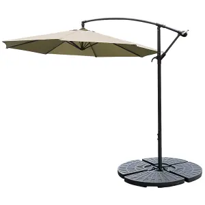 3M Large Rotatable Garden Sun Shade Cantilever Parasol Patio Hanging Banana Umbrella Crank Tilt with Fillable Base, Khaki