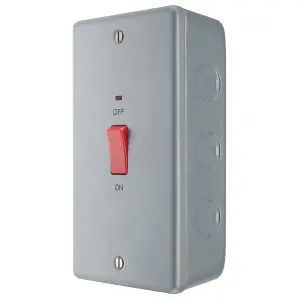 BG Metal Clad 45A Rectangular Large Plate Double Pole Switch With Power Indicator