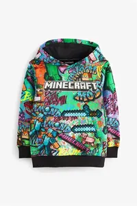 Boys Next Black/Green 100% Cotton Minecraft Graffiti Hoodie (3-16Yrs) - Black/Green