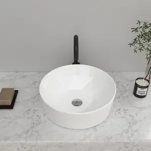 White Round Ceramic Inner Hexagon Bathroom Counter Top Basin Dia 405 mm