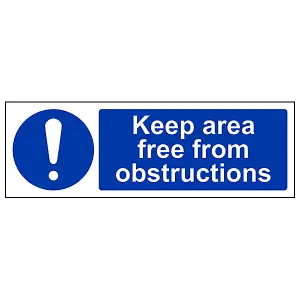 Keep Area Free From Obstructions Safety Sign - Adhesive Vinyl - 600x200mm (x3)