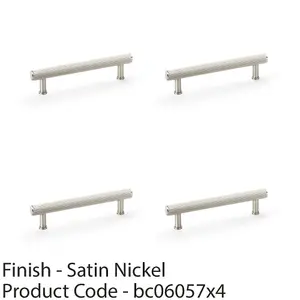 4 PACK - Reeded T Bar Pull Handle - Satin Nickel - 128mm Centres SOLID BRASS Drawer Lined