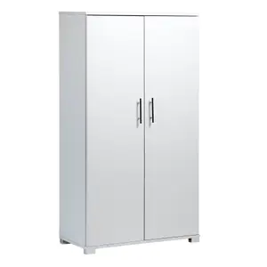 White Storage Cupboard Wooden Filing Cabinet with 3 shelves - 2 Door Lockable Unit - Tall Wood Office Storage Cupboard Organiser