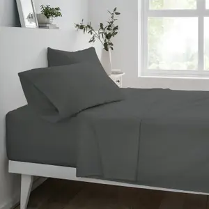 Sleepdown Fitted Sheet Charcoal Easy Care Polycotton Bed Linen Bedsheet Bedding Single